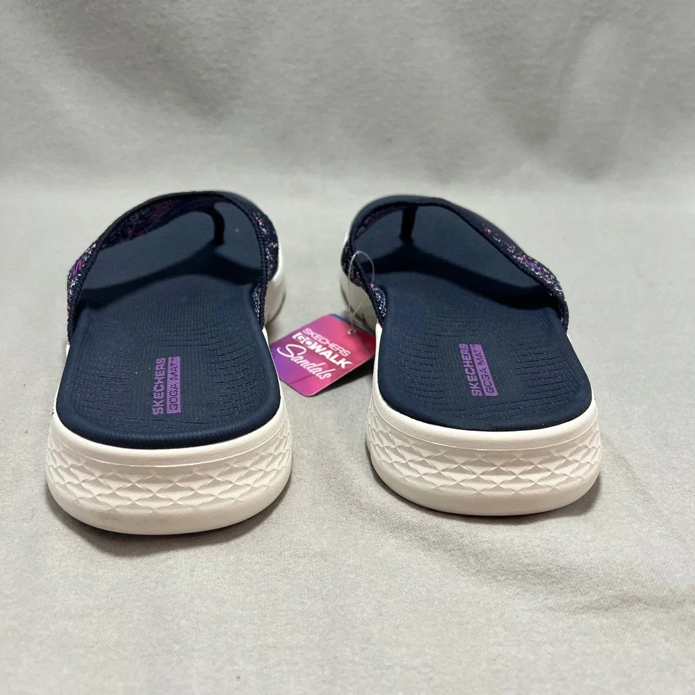 Skechers GoWalk Sandals Navy Multi Knit Thong Flip Flop Comfort Sporty Womens 11